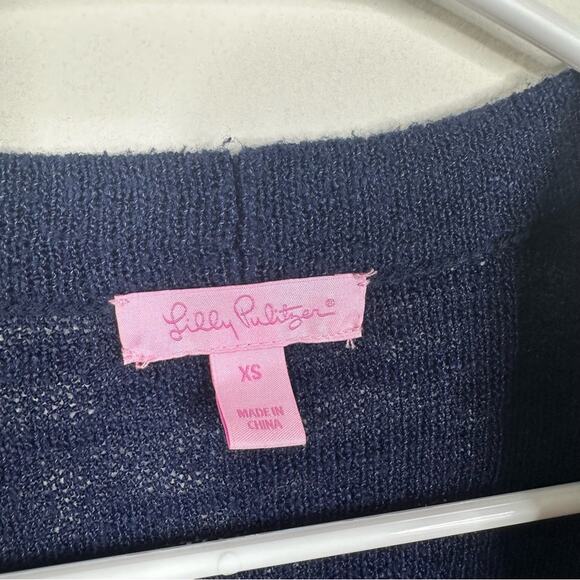 Lilly Pulitzer Navy Blue Moore Cardigan Open Front Knit Long Sleeve Size XS - Picture 2 of 7